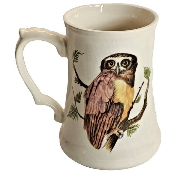 Vintage Owl Porcelain Beer  Stein Mug Trecadie Ceramics Canada - Picture 8 of 8